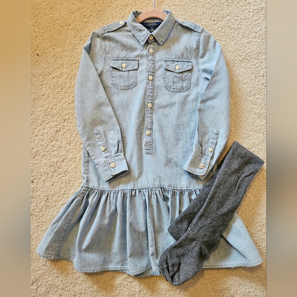 Ralph Lauren polo girls shirtdress with gray stocking(6yr)